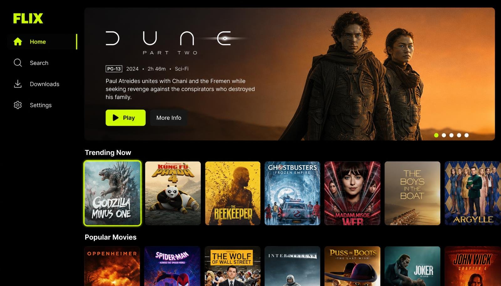 OnStream running on a Firestick showing the big-screen interface with movie rows