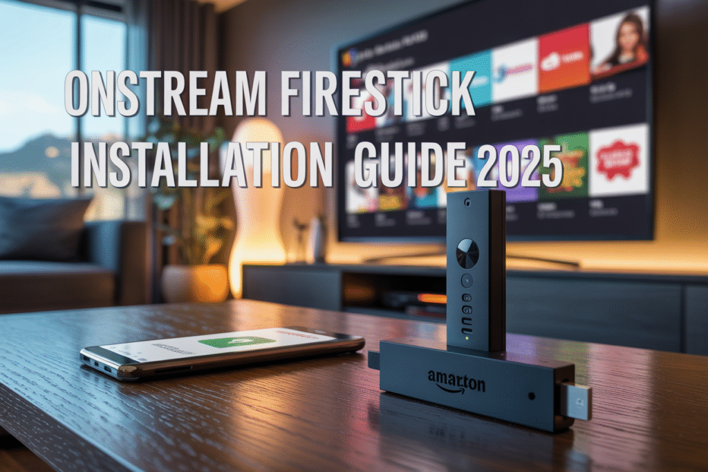 showing step-by-step OnStream installation guide for FireStick setup